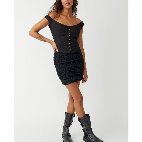 FREE PEOPLE Ona Convertible Ruched Skirt Top Black NEW! - Picture 6 of 7